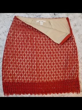 miami Red Lace Overlay Pencil Skirt